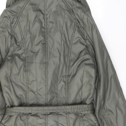 Rosseti Womens Green Quilted Coat Size 10 Zip - Zip Pockets, Belted