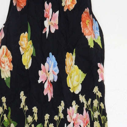Wallis Womens Black Floral Viscose Shift Size 8 Round Neck Zip