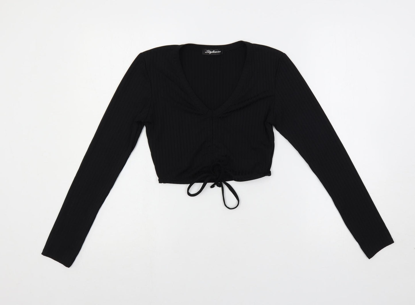 Womens UK Size S Stylewise Black Cropped T-Shirt