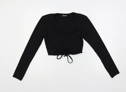 Womens UK Size S Stylewise Black Cropped T-Shirt