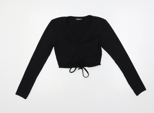 Womens UK Size S Stylewise Black Cropped T-Shirt