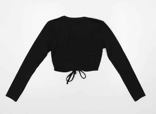Womens UK Size S Stylewise Black Cropped T-Shirt