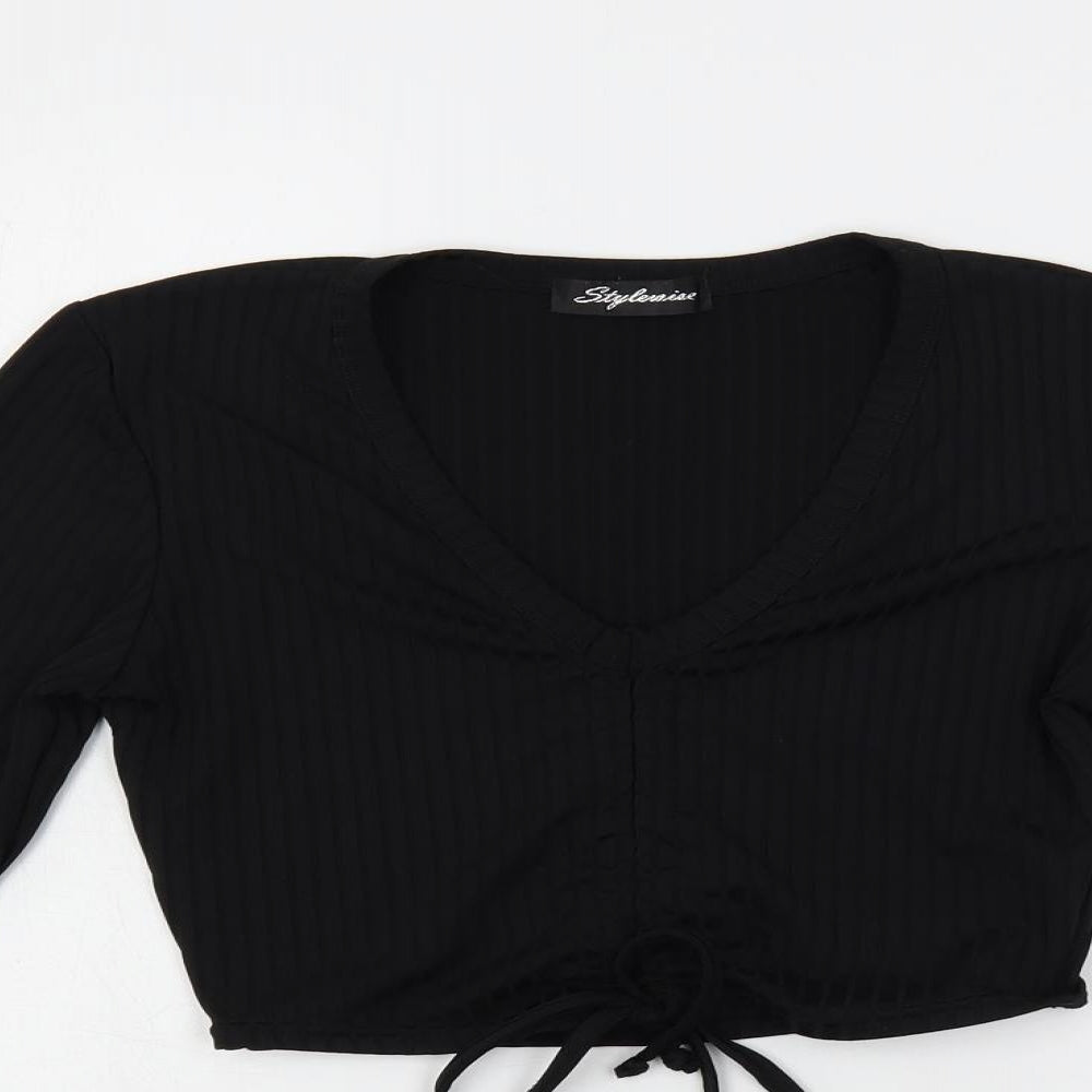 Womens UK Size S Stylewise Black Cropped T-Shirt