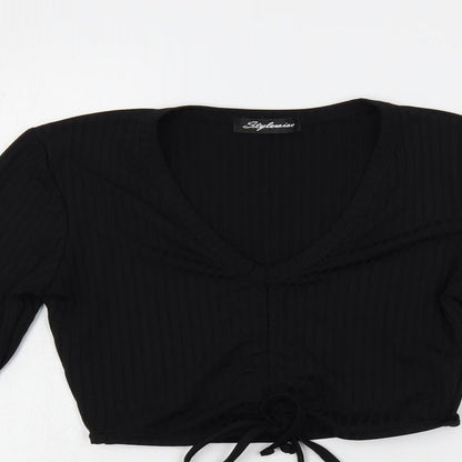 Womens UK Size S Stylewise Black Cropped T-Shirt