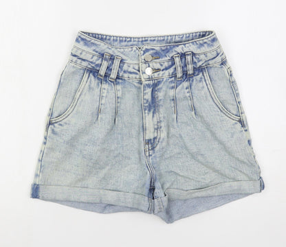 Denim & Co. Womens Blue Cotton Mom Shorts Size 8 L3 in Regular Button