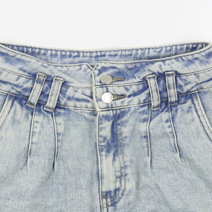 Denim & Co. Womens Blue Cotton Mom Shorts Size 8 L3 in Regular Button