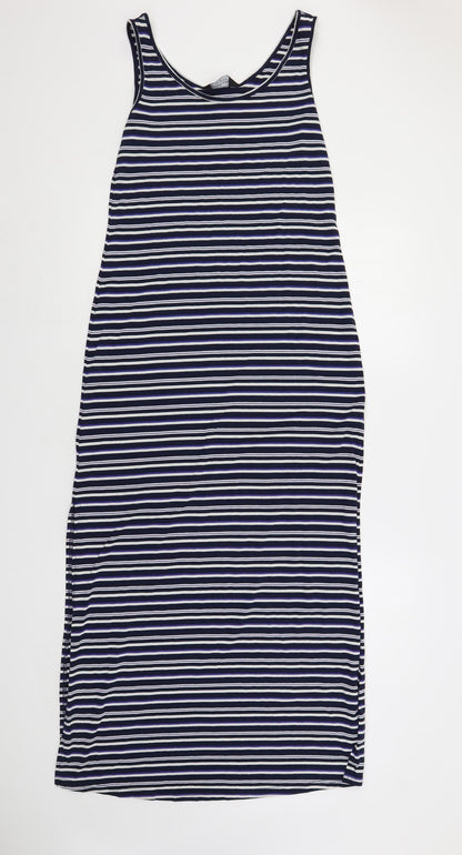 Dorothy Perkins Womens Blue Striped Polyester Maxi Size 8 Scoop Neck Pullover
