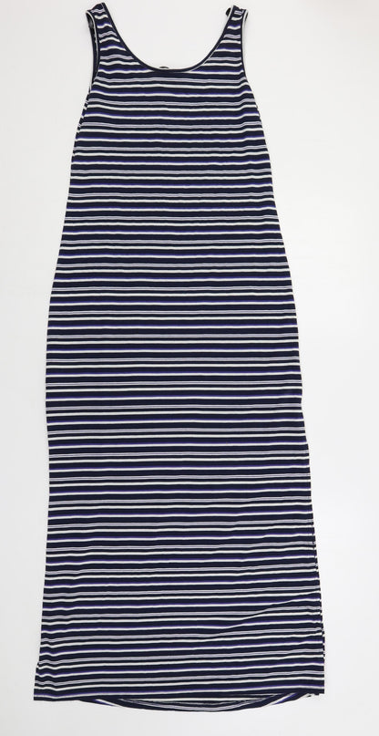 Dorothy Perkins Womens Blue Striped Polyester Maxi Size 8 Scoop Neck Pullover