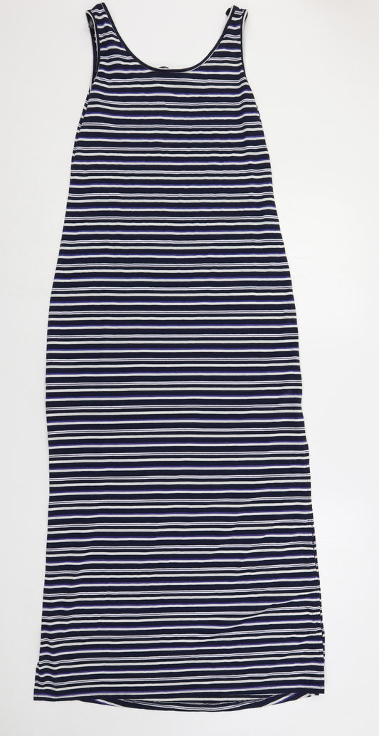 Dorothy Perkins Womens Blue Striped Polyester Maxi Size 8 Scoop Neck Pullover