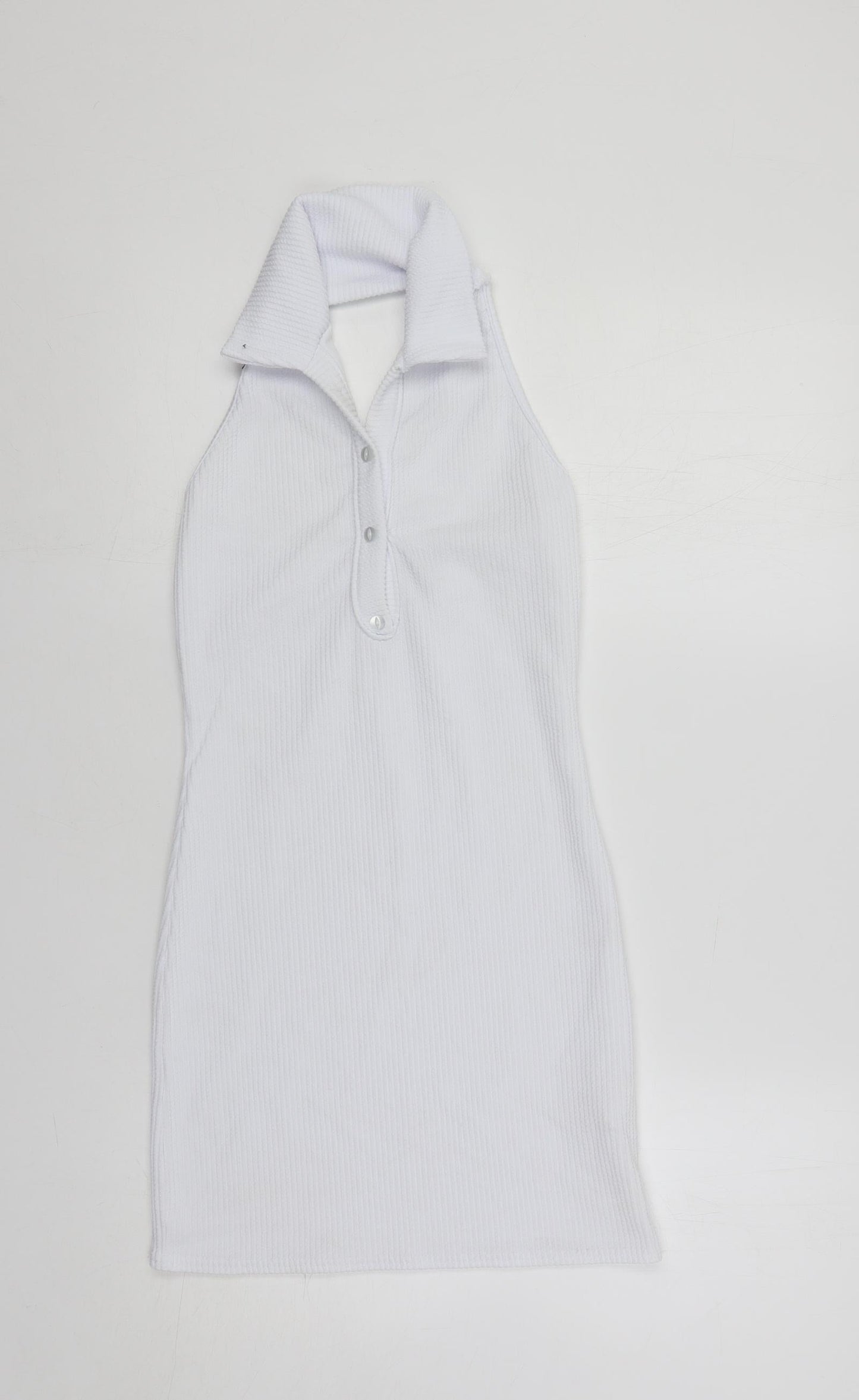 PRETTYLITTLETHING Womens White Polyester Mini Size 10 Collared Pullover - Backless