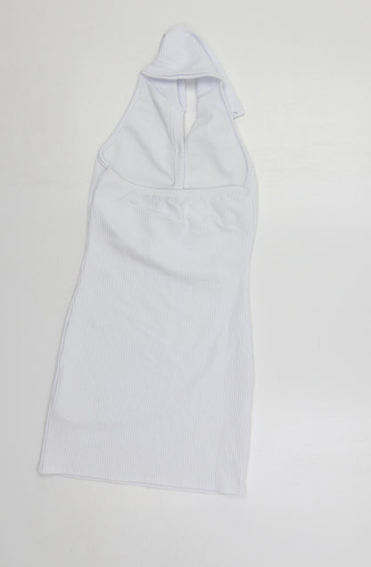 PRETTYLITTLETHING Womens White Polyester Mini Size 10 Collared Pullover - Backless