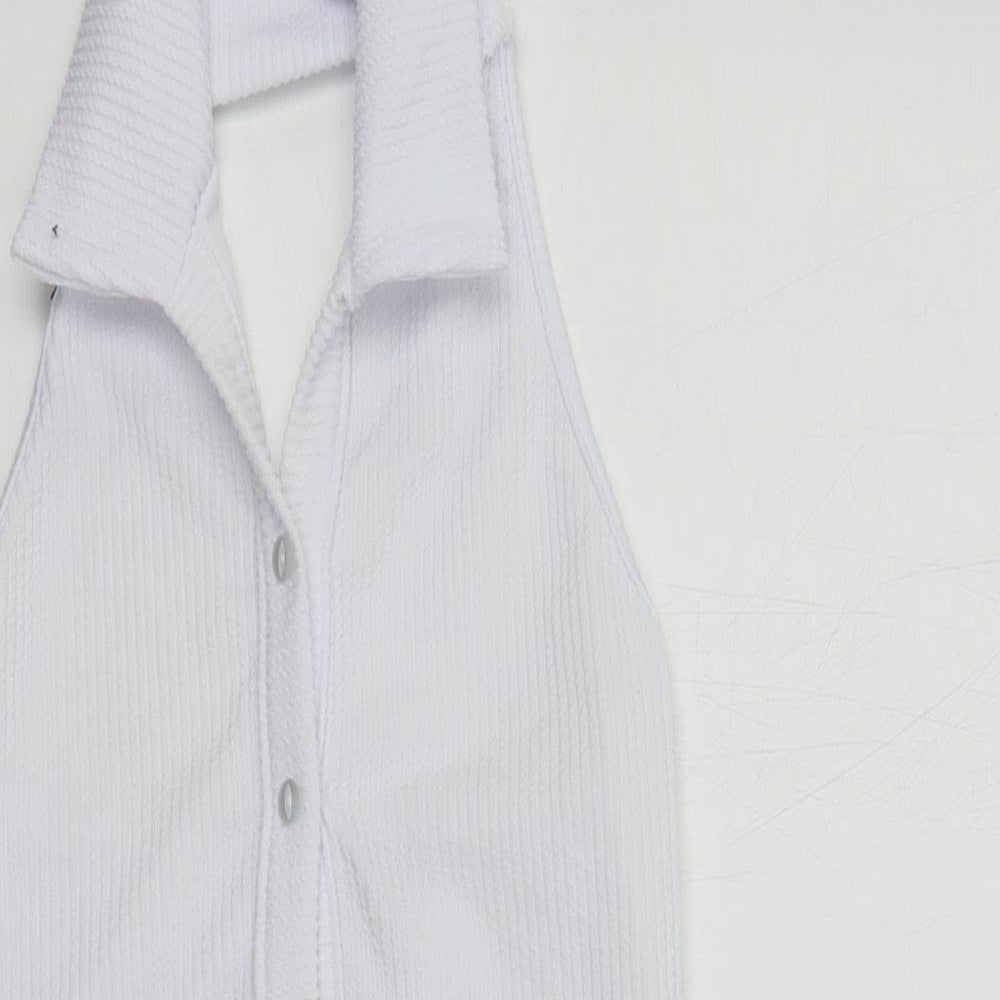 PRETTYLITTLETHING Womens White Polyester Mini Size 10 Collared Pullover - Backless