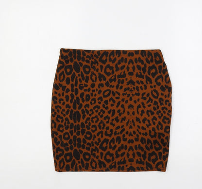 New Look Womens Brown Animal Print Polyester Mini Skirt Size 8 - Leopard Print