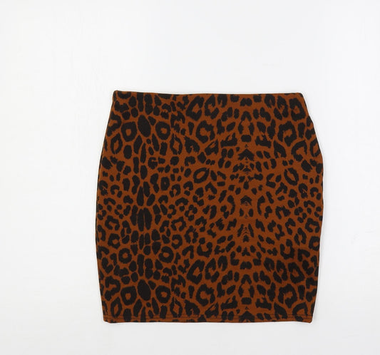 New Look Womens Brown Animal Print Polyester Mini Skirt Size 8 - Leopard Print