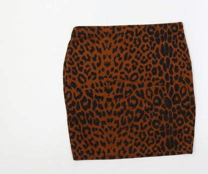 New Look Womens Brown Animal Print Polyester Mini Skirt Size 8 - Leopard Print