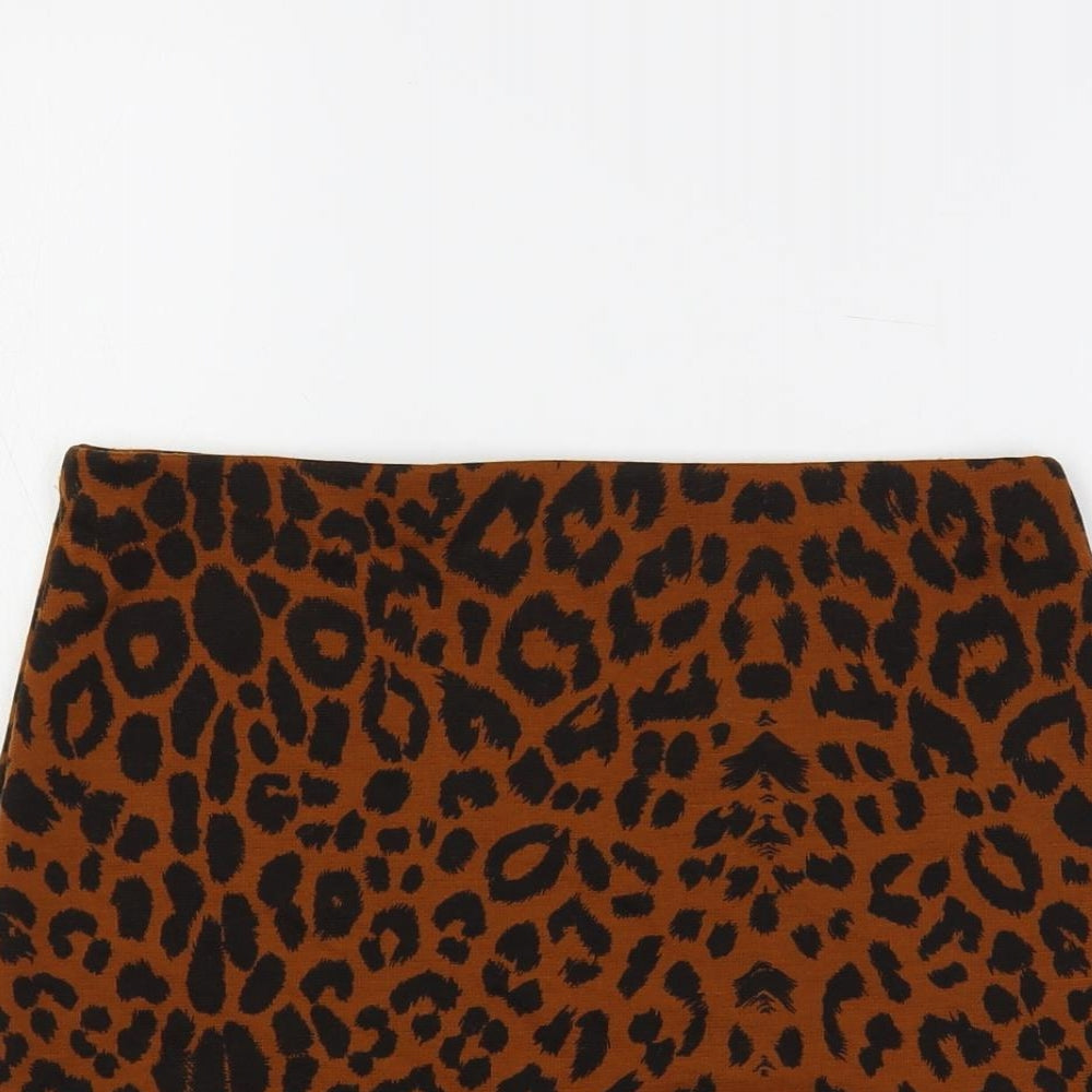 New Look Womens Brown Animal Print Polyester Mini Skirt Size 8 - Leopard Print