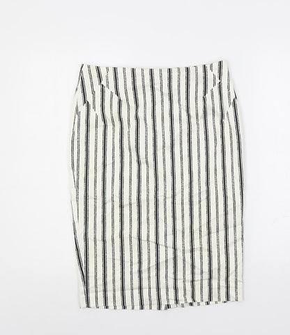 Marks and Spencer Womens White Striped Cotton Straight & Pencil Skirt Size 10 Zip