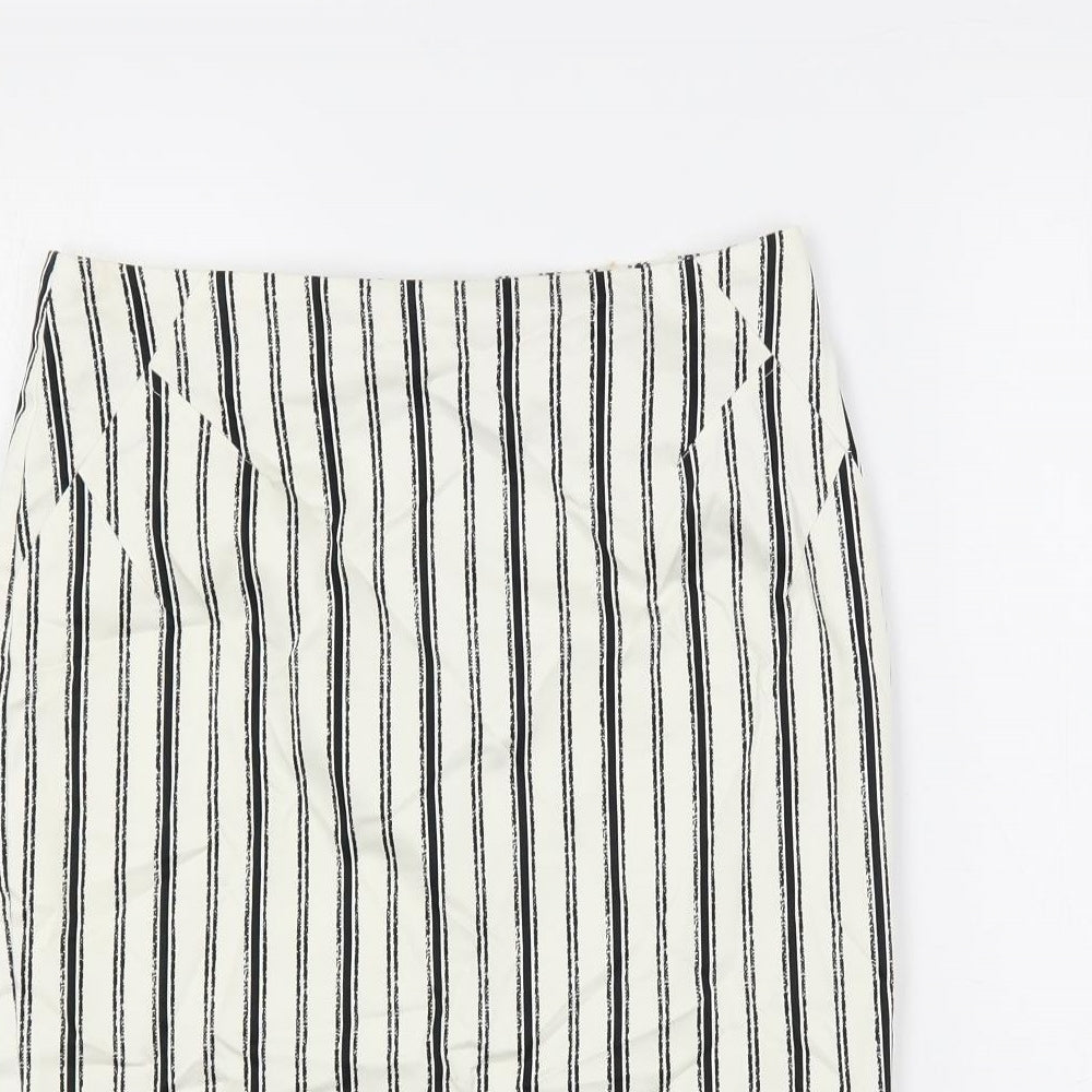 Marks and Spencer Womens White Striped Cotton Straight & Pencil Skirt Size 10 Zip