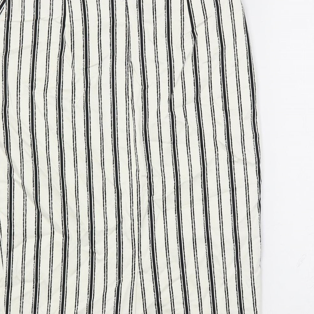 Marks and Spencer Womens White Striped Cotton Straight & Pencil Skirt Size 10 Zip