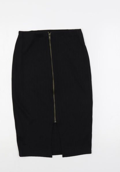 New Look Womens Black Polyester Straight & Pencil Skirt Size 6 Zip - Ribbed