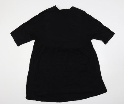 Zara Womens Black Cotton Trapeze & Swing Size M V-Neck Pullover