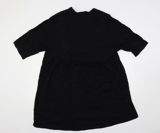 Zara Womens Black Cotton Trapeze & Swing Size M V-Neck Pullover