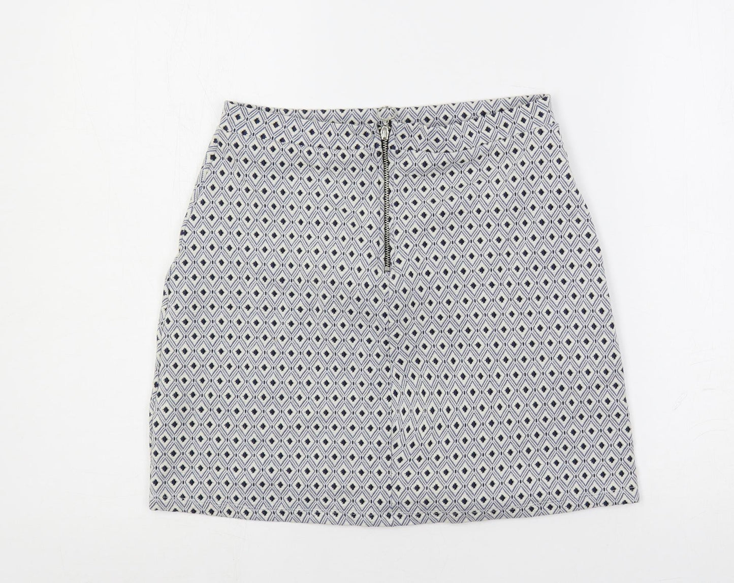 Miss Selfridge Womens Blue Geometric Polyester Mini Skirt Size 8 Zip