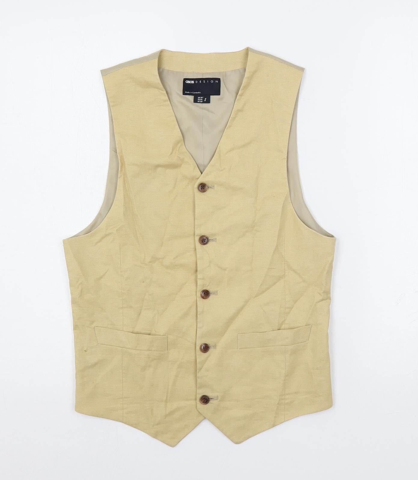 ASOS Mens Beige Cotton Jacket Suit Waistcoat Size 36 Regular