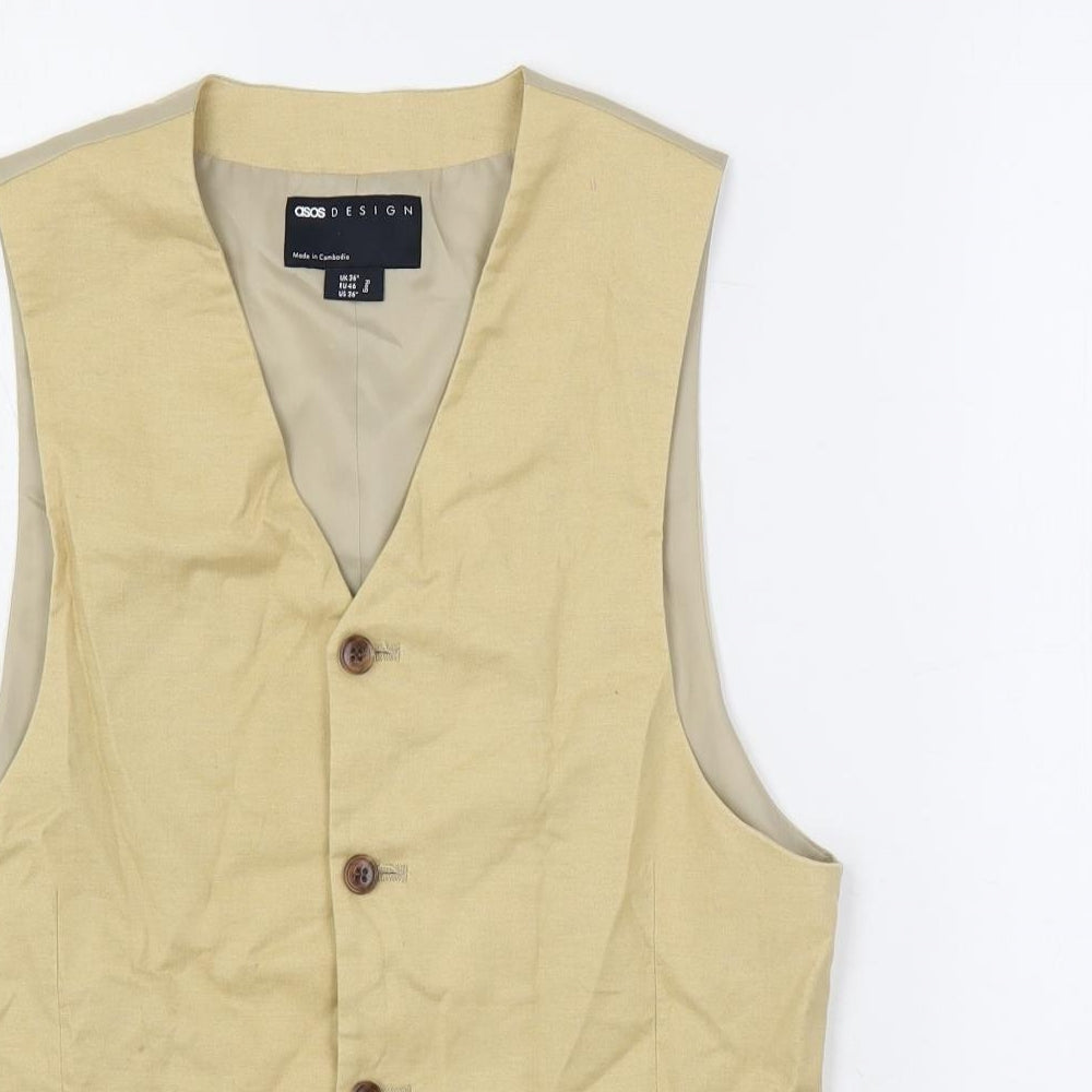 ASOS Mens Beige Cotton Jacket Suit Waistcoat Size 36 Regular