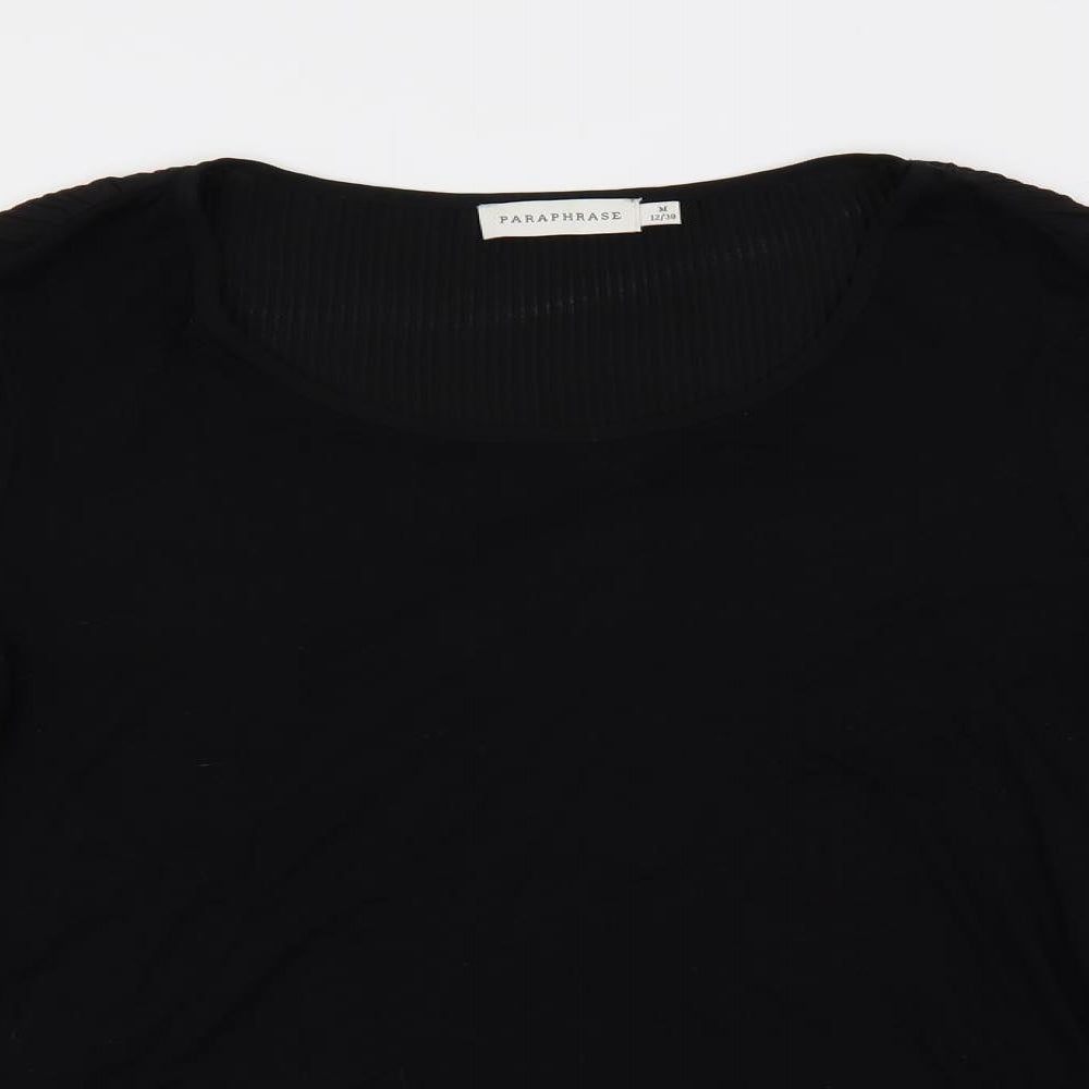 Paraphrase Womens Black Polyester Basic Blouse Size M Round Neck