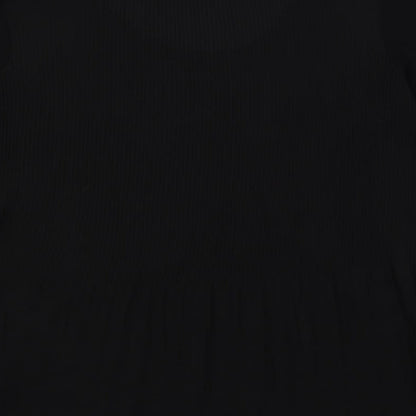 Paraphrase Womens Black Polyester Basic Blouse Size M Round Neck