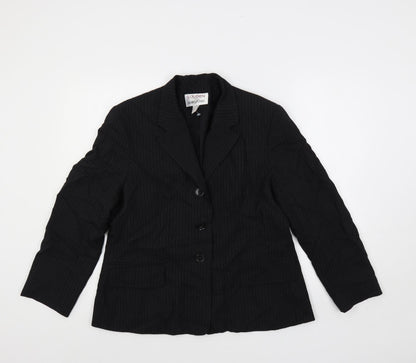 Louben Womens Black Striped Jacket Blazer Size 16 Button