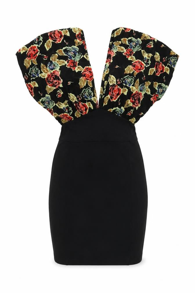 Motel Womens Black Floral Cotton Bodycon Size S V-Neck Pullover