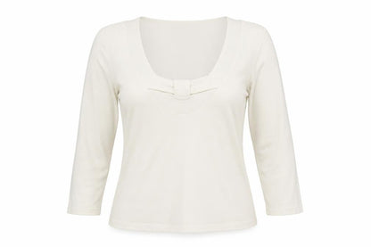 Front view of Alex & Co. women’s white viscose basic blouse, size UK 12, scoop neck