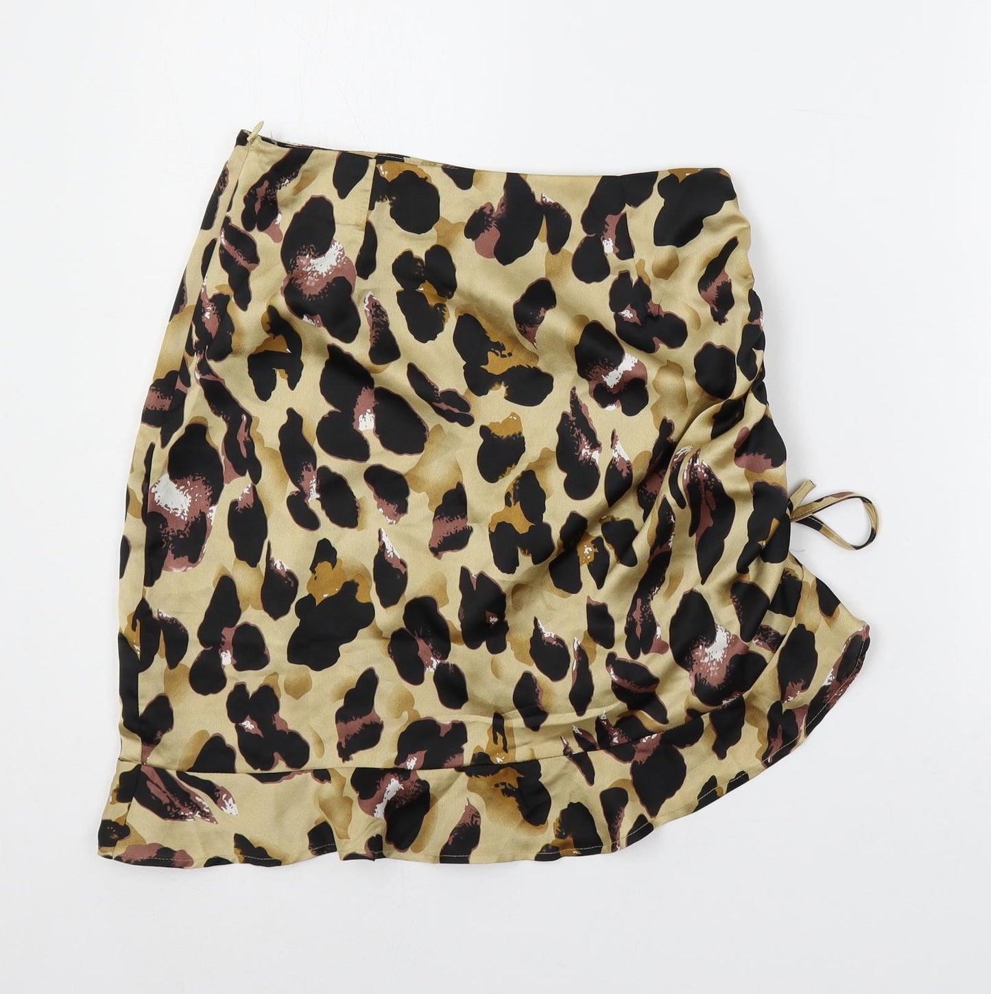 Missguided Womens Brown Animal Print Polyester A-Line Skirt Size 8 Zip - Ruched