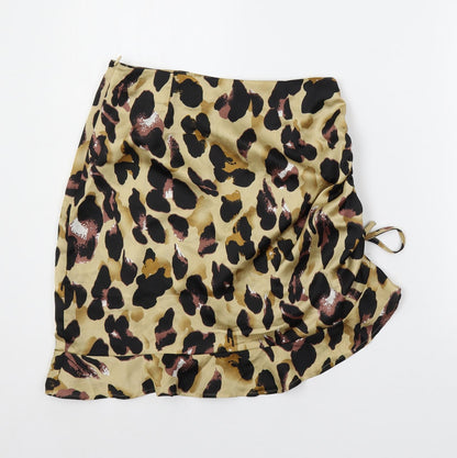 Missguided Womens Brown Animal Print Polyester A-Line Skirt Size 8 Zip - Ruched