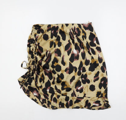 Missguided Womens Brown Animal Print Polyester A-Line Skirt Size 8 Zip - Ruched