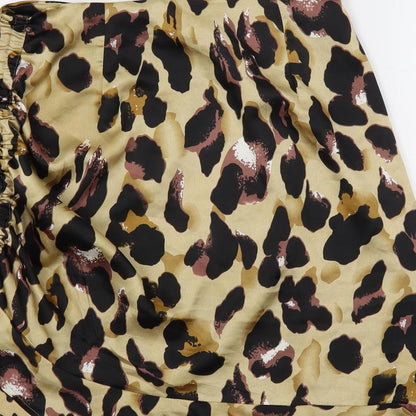 Missguided Womens Brown Animal Print Polyester A-Line Skirt Size 8 Zip - Ruched