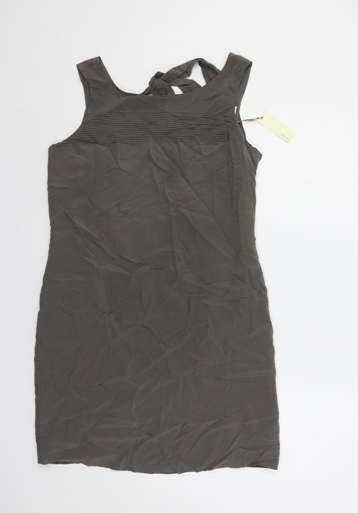 Cynthia Rowley Womens Grey Silk Shift Size 12 Boat Neck Tie