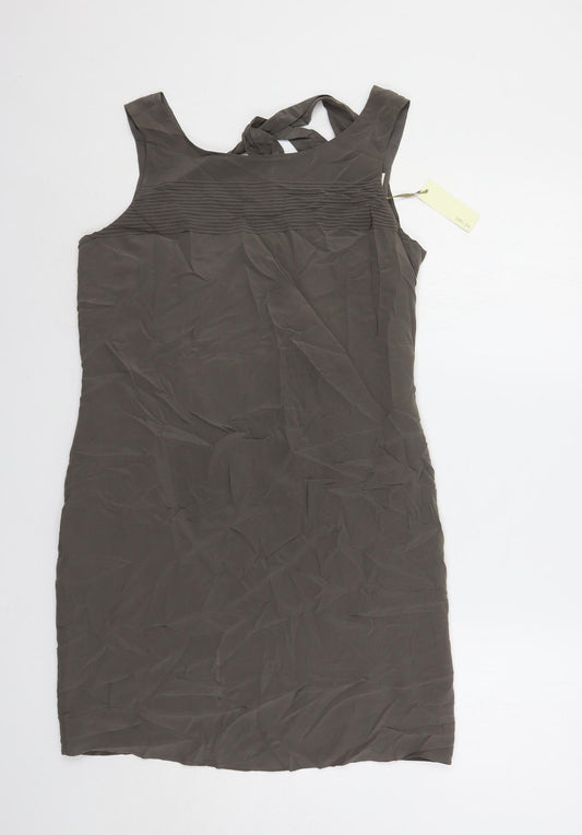 Cynthia Rowley Womens Grey Silk Shift Size 12 Boat Neck Tie