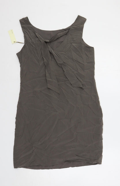 Cynthia Rowley Womens Grey Silk Shift Size 12 Boat Neck Tie