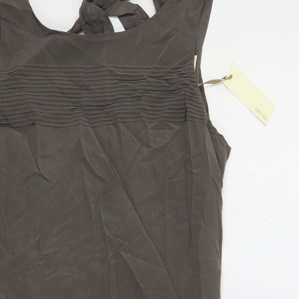 Cynthia Rowley Womens Grey Silk Shift Size 12 Boat Neck Tie