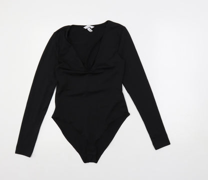 H&M Womens Black Polyester Bodysuit One-Piece Size S Snap