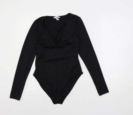 H&M Womens Black Polyester Bodysuit One-Piece Size S Snap