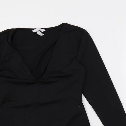 H&M Womens Black Polyester Bodysuit One-Piece Size S Snap