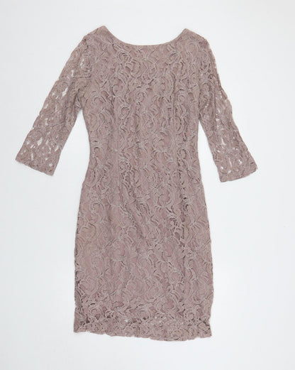 Roman Womens Pink Cotton Pencil Dress Size 12 Boat Neck Zip - Lined