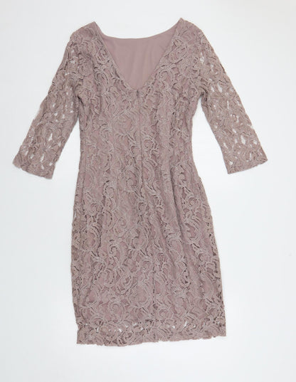 Roman Womens Pink Cotton Pencil Dress Size 12 Boat Neck Zip - Lined