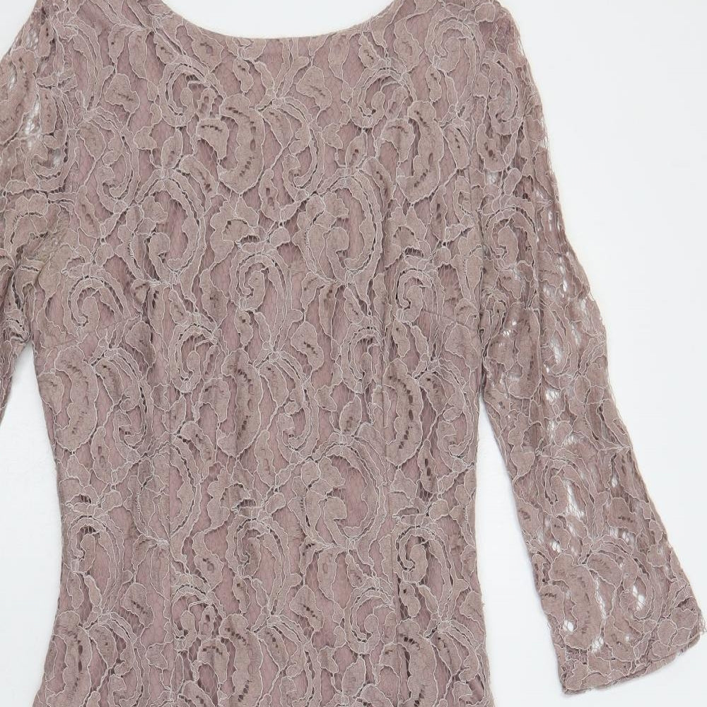 Roman Womens Pink Cotton Pencil Dress Size 12 Boat Neck Zip - Lined