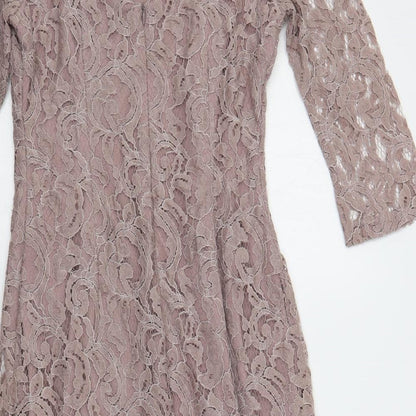 Roman Womens Pink Cotton Pencil Dress Size 12 Boat Neck Zip - Lined
