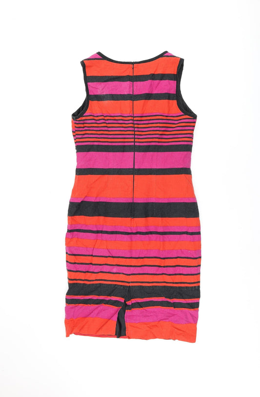 Marks and Spencer Womens Multicoloured Striped Linen Shift Size 12 Square Neck Zip
